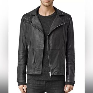 ALLSAINTS Kushiro Leather Slim Fit Moto Jacket Black